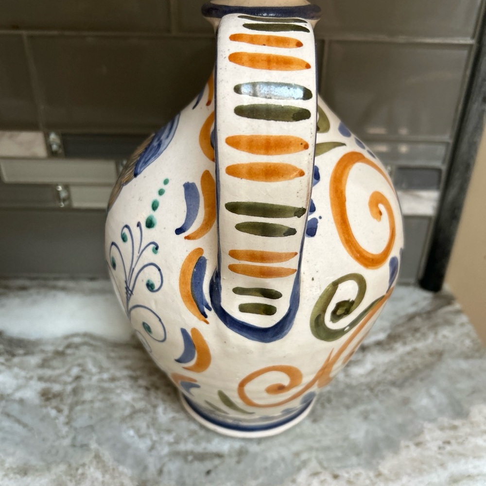 Vintage Italian Majolica Terracotta Pitcher Jug Womans Face 11 “ Hand Painted - Picture 2 of 8
